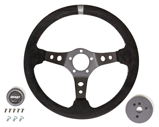 Suede Racing Steering Wheel w/Center Marker - Oval Obsessions 