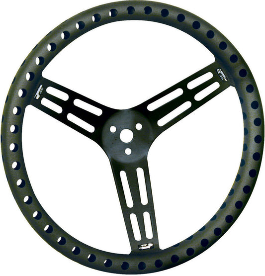 Steering Wheel 15in Dished Drilled Black - Oval Obsessions 